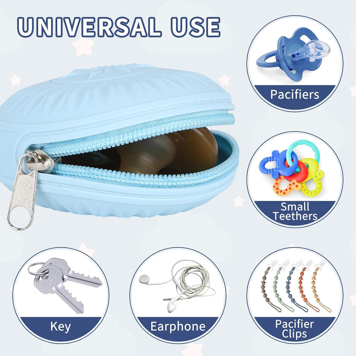 2 Pack Silicone Pacifier Holder, Portable Case for Diaper Bag