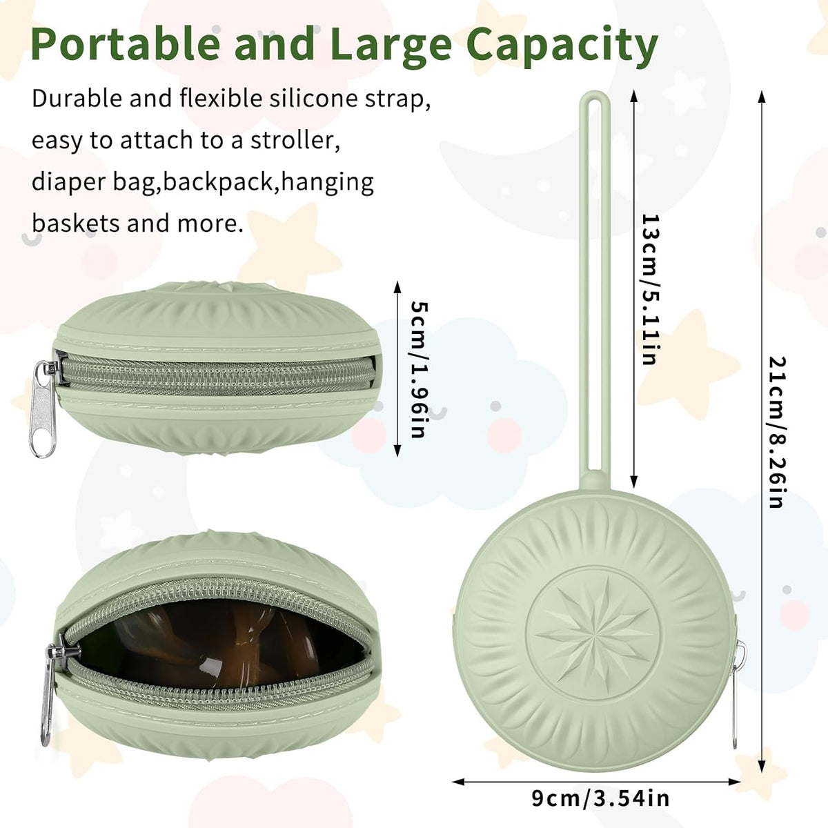 2 Pack Silicone Pacifier Holder, Portable Case for Diaper Bag