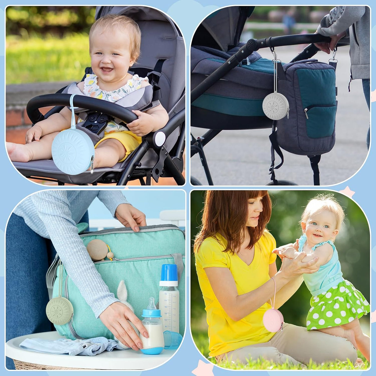 2 Pack Silicone Pacifier Holder, Portable Case for Diaper Bag