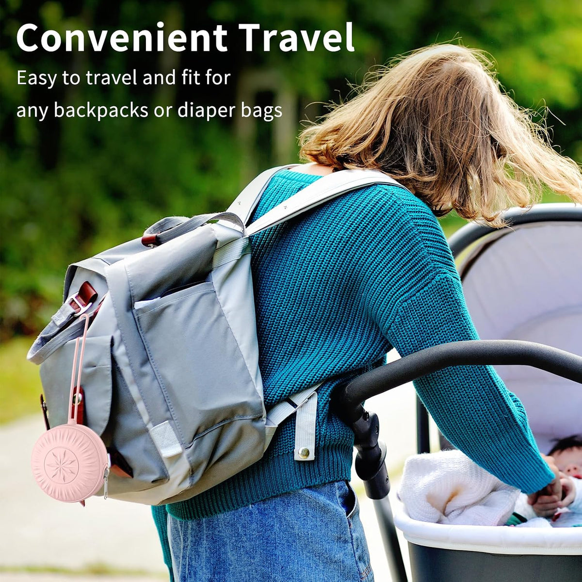 2 Pack Silicone Pacifier Holder, Portable Case for Diaper Bag