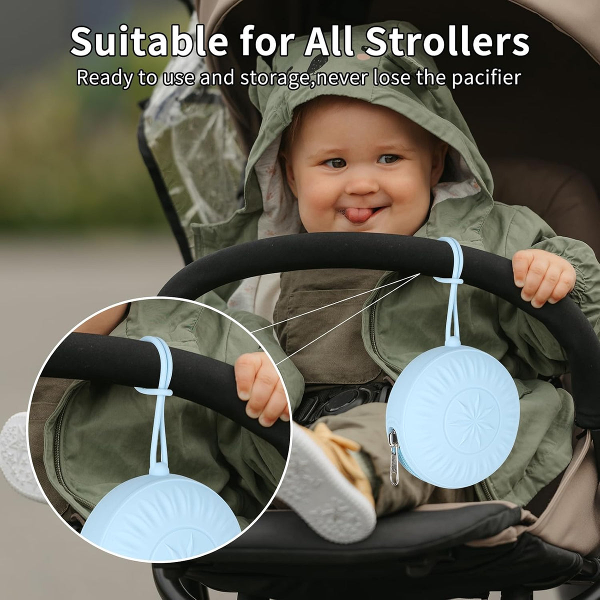 2 Pack Silicone Pacifier Holder, Portable Case for Diaper Bag
