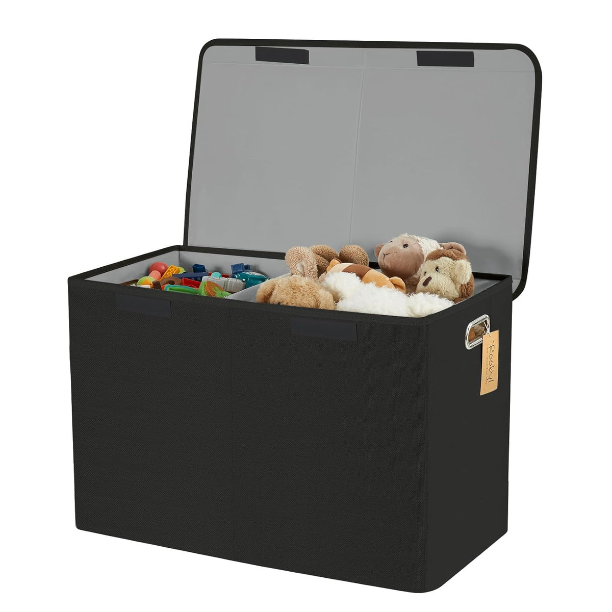 Large Toy Storage Box with Lid, Collapsible Toys Storage Organizer Bins with Dividers and Handles, Storage Chest Bin for Kids, Boys, Girls, Nursery 25"x13" x16" (Beige & White)