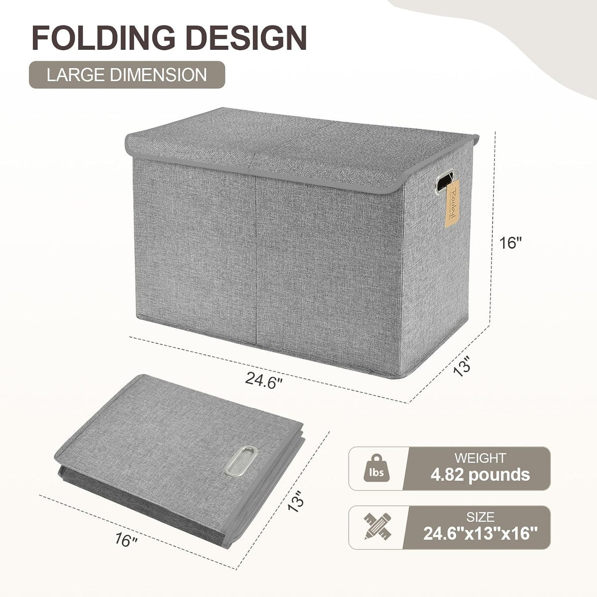 Large Toy Storage Box with Lid, Collapsible Toys Storage Organizer Bins with Dividers and Handles, Storage Chest Bin for Kids, Boys, Girls, Nursery 25"x13" x16" (Beige & White)