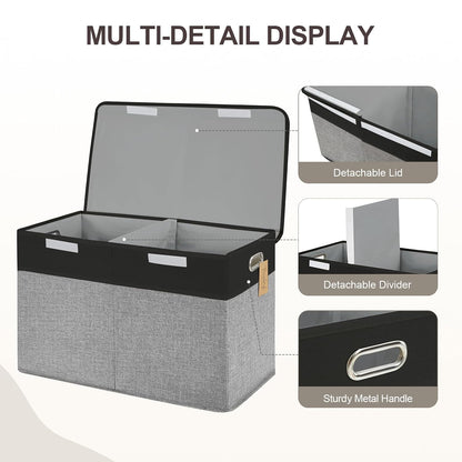 Large Toy Storage Box with Lid, Collapsible Toys Storage Organizer Bins with Dividers and Handles, Storage Chest Bin for Kids, Boys, Girls, Nursery 25"x13" x16" (Beige & White)