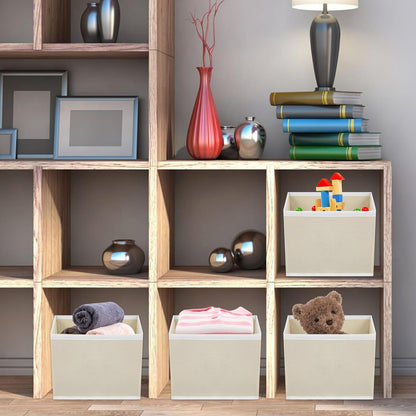 12 Pack Linen Drawer Organizer Set – Collapsible Fabric Storage Bins for Baby Clothes, Diapers, Socks, Bras & More (Beige, 3 Sizes)