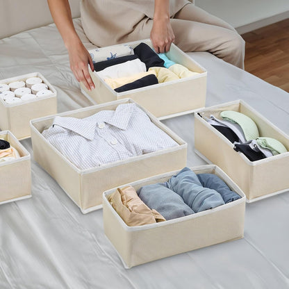 12 Pack Linen Drawer Organizer Set – Collapsible Fabric Storage Bins for Baby Clothes, Diapers, Socks, Bras & More (Beige, 3 Sizes)