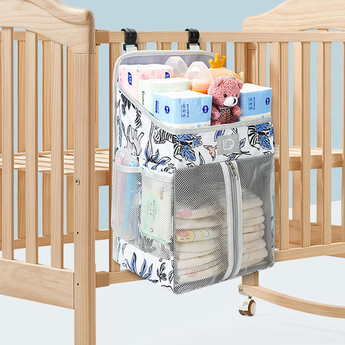 Practical Bedsides Hanging Storage Bag for Diapers Bottles Toy Sturdy Oxford Cloth Organizers with Pockets Changing Table Diaper Organizers