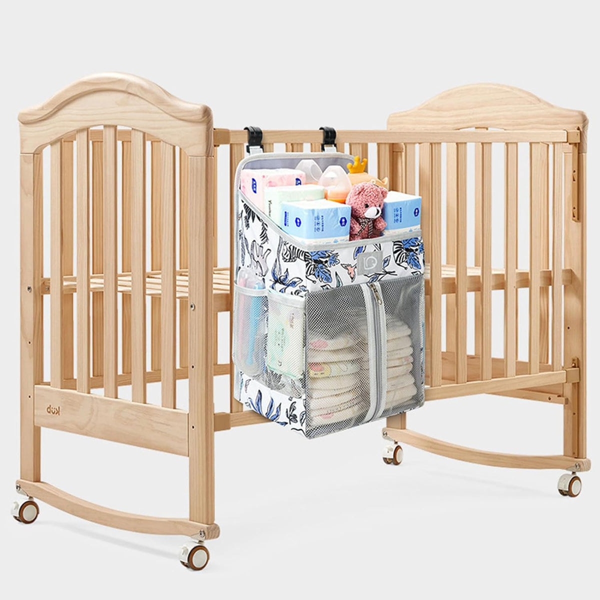 Practical Bedsides Hanging Storage Bag for Diapers Bottles Toy Sturdy Oxford Cloth Organizers with Pockets Changing Table Diaper Organizers