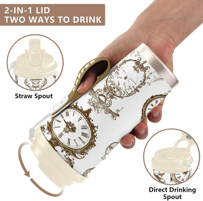 Clock Insulated Travel Coffee Mug 17oz,Reusable Stainless Steel Coffee Tumbler Cup with Flip Lid Leak Proof Spill Proof for Office School Party Camping Hot and Cold Drink