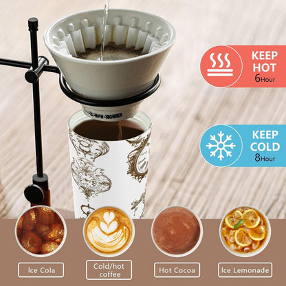 Clock Insulated Travel Coffee Mug 17oz,Reusable Stainless Steel Coffee Tumbler Cup with Flip Lid Leak Proof Spill Proof for Office School Party Camping Hot and Cold Drink