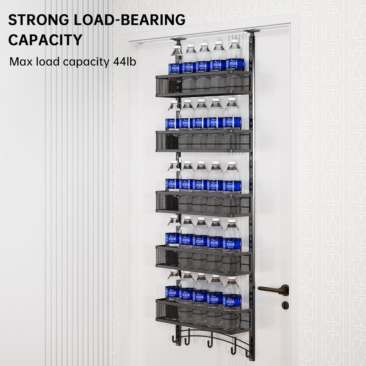 Over the Door Organizer with 5 Adjustable Baskets & 5 Hooks, Black