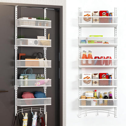 Over the Door Organizer with 5 Adjustable Baskets & 5 Hooks, Black