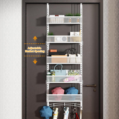 Over the Door Organizer with 5 Adjustable Baskets & 5 Hooks, Black
