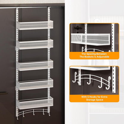 Over the Door Organizer with 5 Adjustable Baskets & 5 Hooks, Black