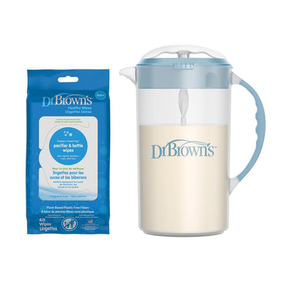 Baby Formula Mixing Pitcher, 36oz with Adjustable Stopper and Pacifier and Bottle Wipes, 40 Count