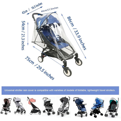 Universal Stroller Rain Cover for Toddler Umbrella Strollers, Waterproof Food-Grade with Ventilation, Clear Window, Easy Install, Wind Snow Weather Protection Stroller Attachment