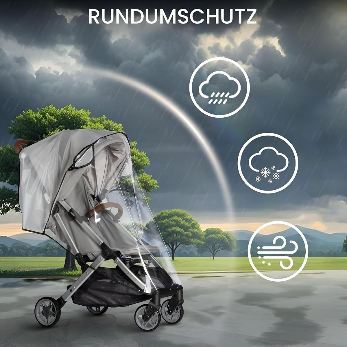Universal Stroller Rain Cover for Toddler Umbrella Strollers, Waterproof Food-Grade with Ventilation, Clear Window, Easy Install, Wind Snow Weather Protection Stroller Attachment