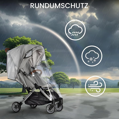 Universal Stroller Rain Cover for Toddler Umbrella Strollers, Waterproof Food-Grade with Ventilation, Clear Window, Easy Install, Wind Snow Weather Protection Stroller Attachment