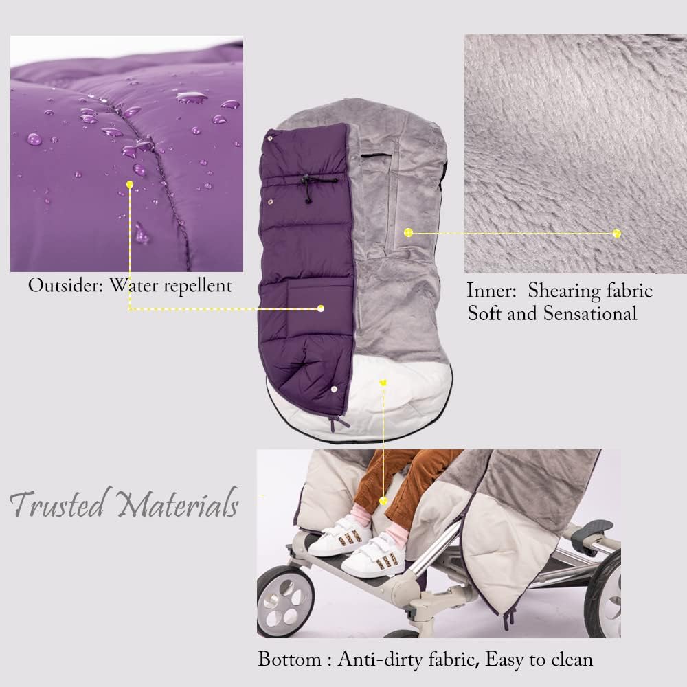 Stroller Footmuff - Universal Winter Thicken Bunting Sleeping Bag, Water Repellent Cover, Shearing Blanket, Fits All Pushchair/Pram/Car Seats with Warm Hand Gloves/Warmmuffs