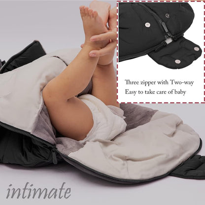 Stroller Footmuff - Universal Winter Thicken Bunting Sleeping Bag, Water Repellent Cover, Shearing Blanket, Fits All Pushchair/Pram/Car Seats with Warm Hand Gloves/Warmmuffs
