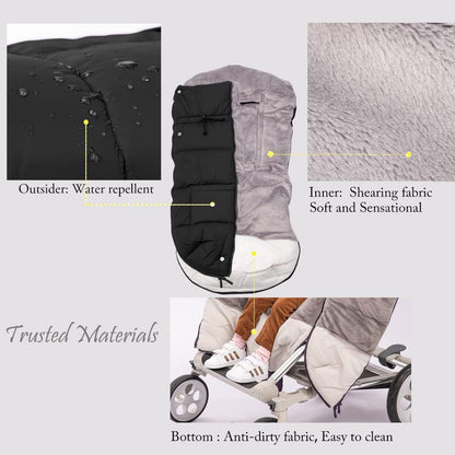 Stroller Footmuff - Universal Winter Thicken Bunting Sleeping Bag, Water Repellent Cover, Shearing Blanket, Fits All Pushchair/Pram/Car Seats with Warm Hand Gloves/Warmmuffs