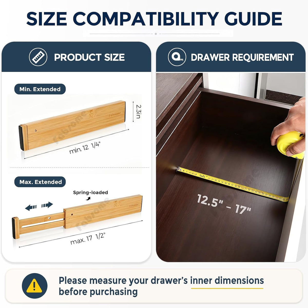 Drawer Divider 6 Pack, Bamboo Dresser Organizers for Clothes Socks Underwear Baby Clothing, Wooden Separators for Nursery Organization Adjustable from 12.5'' to 17'' with Soft Foam Ends