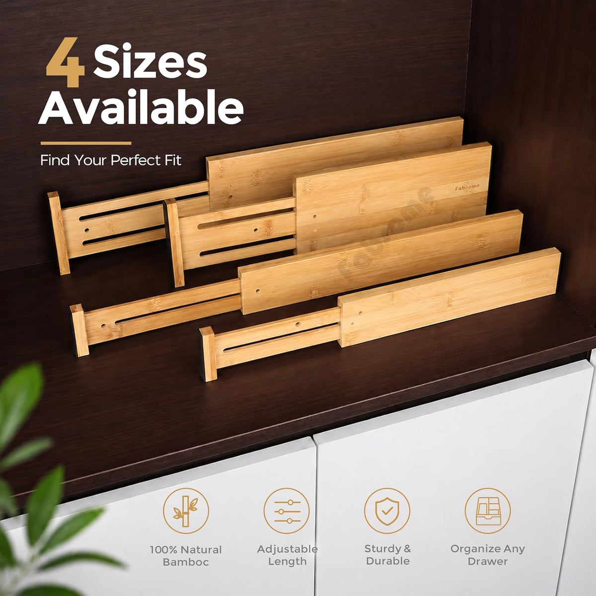 Drawer Divider 6 Pack, Bamboo Dresser Organizers for Clothes Socks Underwear Baby Clothing, Wooden Separators for Nursery Organization Adjustable from 12.5'' to 17'' with Soft Foam Ends