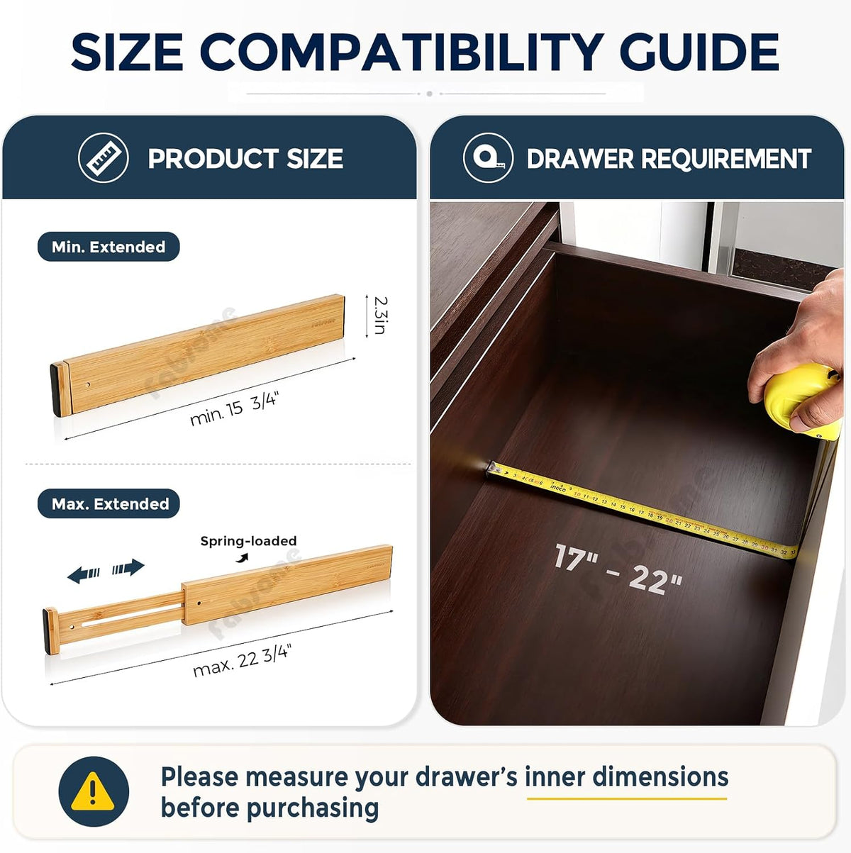 Drawer Divider 6 Pack, Bamboo Dresser Organizers for Clothes Socks Underwear Baby Clothing, Wooden Separators for Nursery Organization Adjustable from 12.5'' to 17'' with Soft Foam Ends