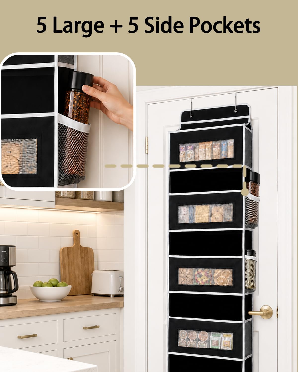 Over Door Organizer, 5 Tier Hanging Storage Rack, 44lb Heavy Duty