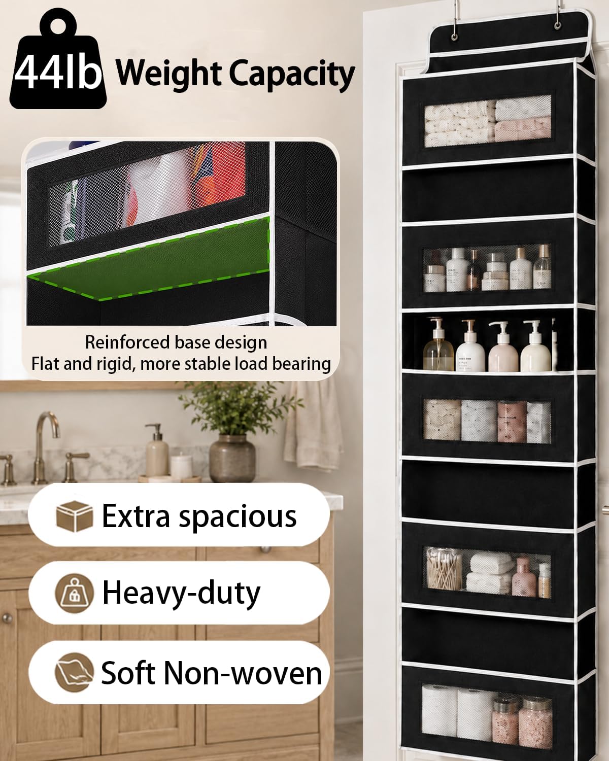 Over Door Organizer, 5 Tier Hanging Storage Rack, 44lb Heavy Duty