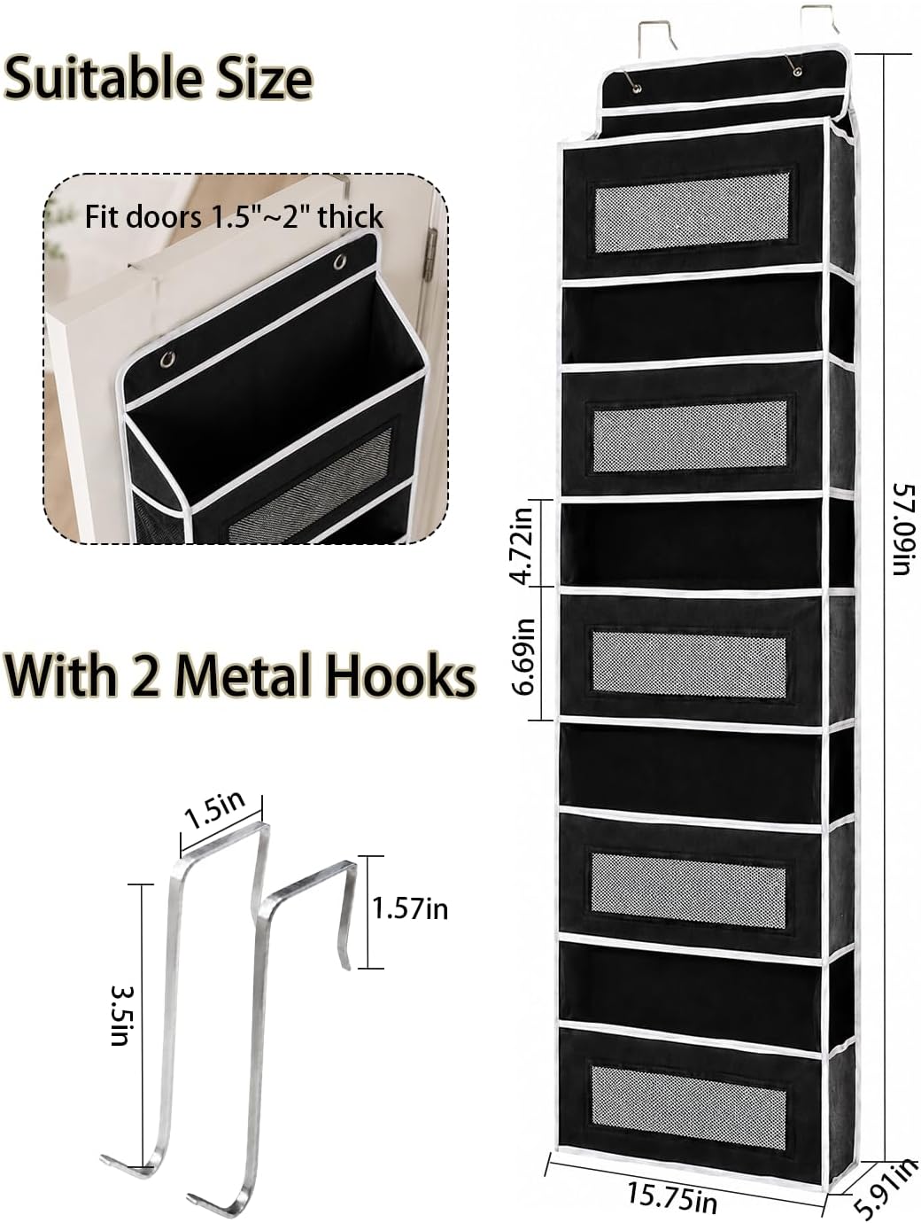 Over Door Organizer, 5 Tier Hanging Storage Rack, 44lb Heavy Duty
