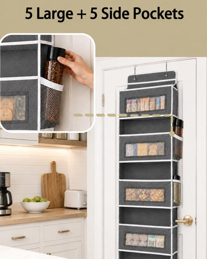 Over Door Organizer, 5 Tier Hanging Storage Rack, 44lb Heavy Duty