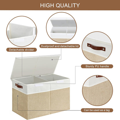 Large Toy Storage Box with Lids, Collapsible Sturdy Baby Storage Organizer Chest Bin Basket for Kids, Boys, Girls, Playroom, Nursery, Bedroom, Closet 25"x13"x16" (Beige and White)