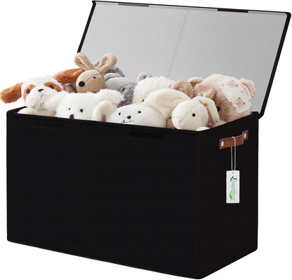 Large Toy Storage Box with Lids, Collapsible Sturdy Baby Storage Organizer Chest Bin Basket for Kids, Boys, Girls, Playroom, Nursery, Bedroom, Closet 25"x13"x16" (Beige and White)