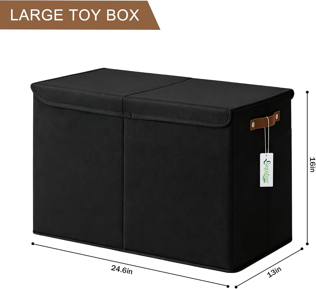 Large Toy Storage Box with Lids, Collapsible Sturdy Baby Storage Organizer Chest Bin Basket for Kids, Boys, Girls, Playroom, Nursery, Bedroom, Closet 25"x13"x16" (Beige and White)