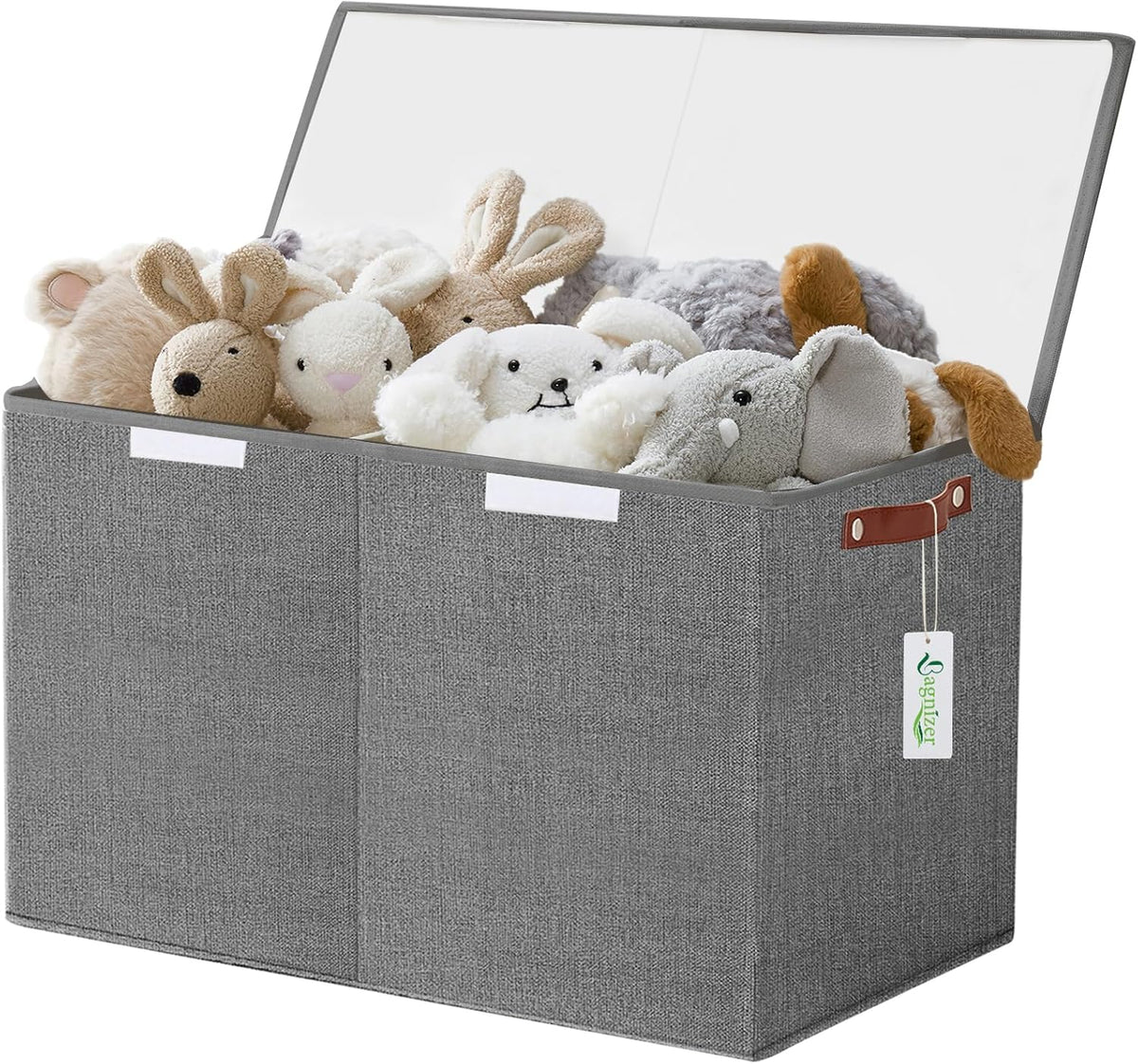 Large Toy Storage Box with Lids, Collapsible Sturdy Baby Storage Organizer Chest Bin Basket for Kids, Boys, Girls, Playroom, Nursery, Bedroom, Closet 25"x13"x16" (Beige and White)