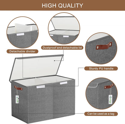 Large Toy Storage Box with Lids, Collapsible Sturdy Baby Storage Organizer Chest Bin Basket for Kids, Boys, Girls, Playroom, Nursery, Bedroom, Closet 25"x13"x16" (Beige and White)