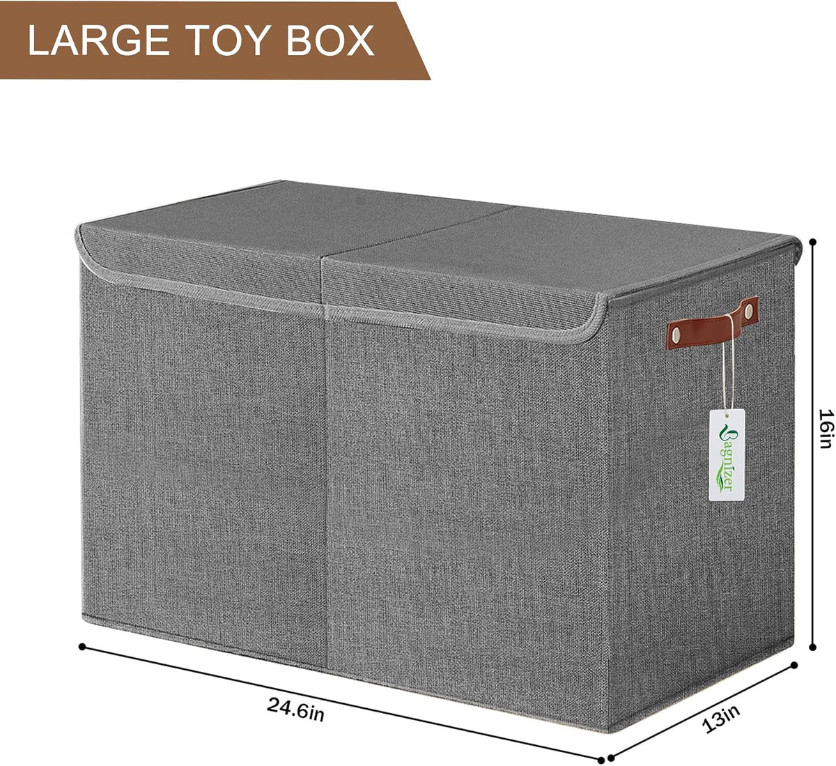 Large Toy Storage Box with Lids, Collapsible Sturdy Baby Storage Organizer Chest Bin Basket for Kids, Boys, Girls, Playroom, Nursery, Bedroom, Closet 25"x13"x16" (Beige and White)