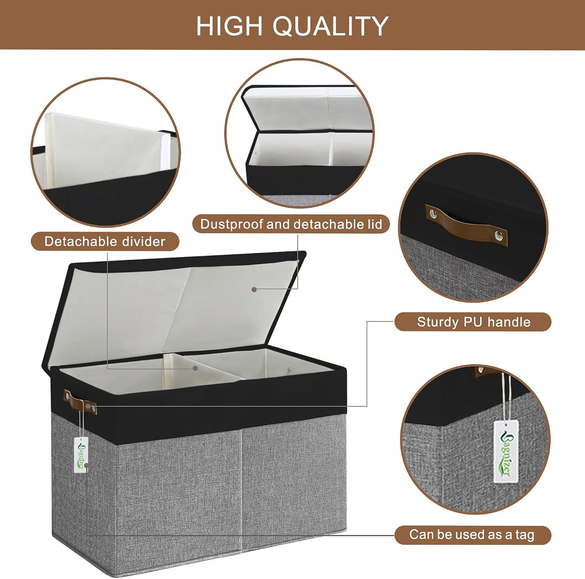 Large Toy Storage Box with Lids, Collapsible Sturdy Baby Storage Organizer Chest Bin Basket for Kids, Boys, Girls, Playroom, Nursery, Bedroom, Closet 25"x13"x16" (Beige and White)
