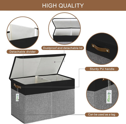 Large Toy Storage Box with Lids, Collapsible Sturdy Baby Storage Organizer Chest Bin Basket for Kids, Boys, Girls, Playroom, Nursery, Bedroom, Closet 25"x13"x16" (Beige and White)