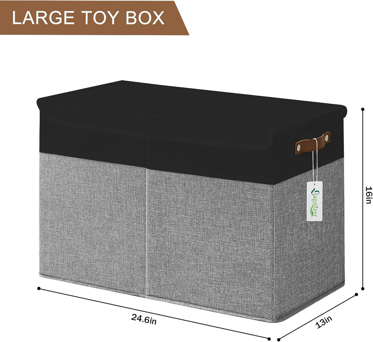 Large Toy Storage Box with Lids, Collapsible Sturdy Baby Storage Organizer Chest Bin Basket for Kids, Boys, Girls, Playroom, Nursery, Bedroom, Closet 25"x13"x16" (Beige and White)