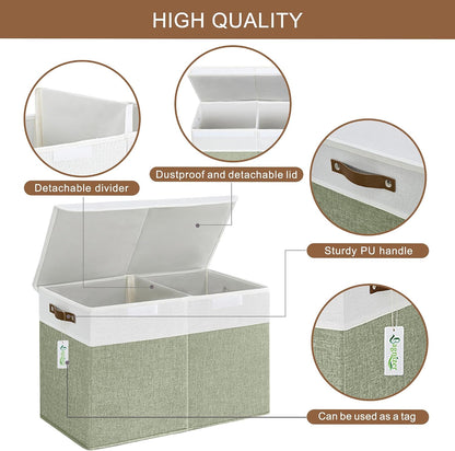 Large Toy Storage Box with Lids, Collapsible Sturdy Baby Storage Organizer Chest Bin Basket for Kids, Boys, Girls, Playroom, Nursery, Bedroom, Closet 25"x13"x16" (Beige and White)