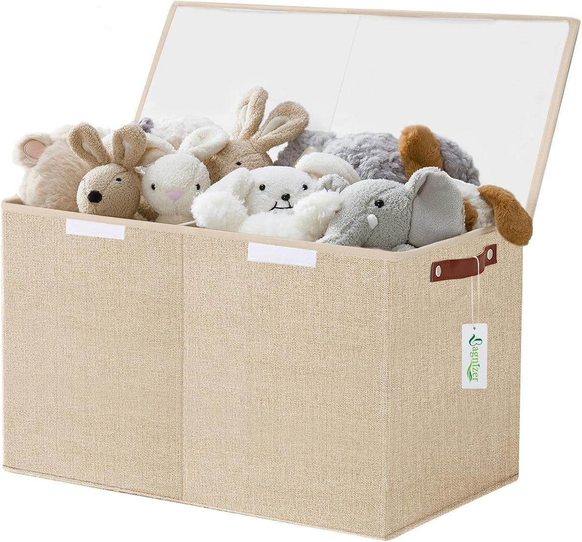 Large Toy Storage Box with Lids, Collapsible Sturdy Baby Storage Organizer Chest Bin Basket for Kids, Boys, Girls, Playroom, Nursery, Bedroom, Closet 25"x13"x16" (Beige and White)
