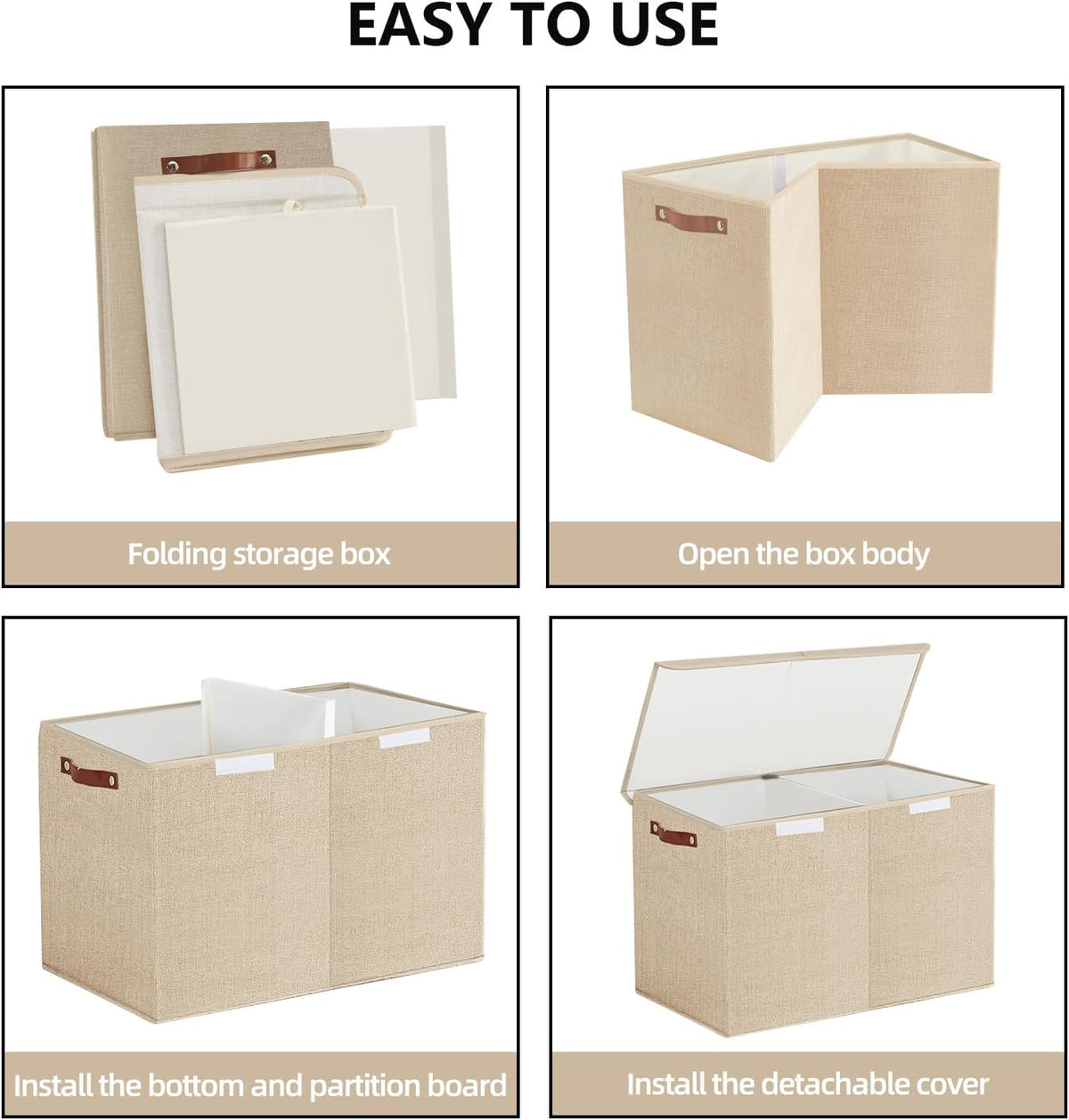 Large Toy Storage Box with Lids, Collapsible Sturdy Baby Storage Organizer Chest Bin Basket for Kids, Boys, Girls, Playroom, Nursery, Bedroom, Closet 25"x13"x16" (Beige and White)