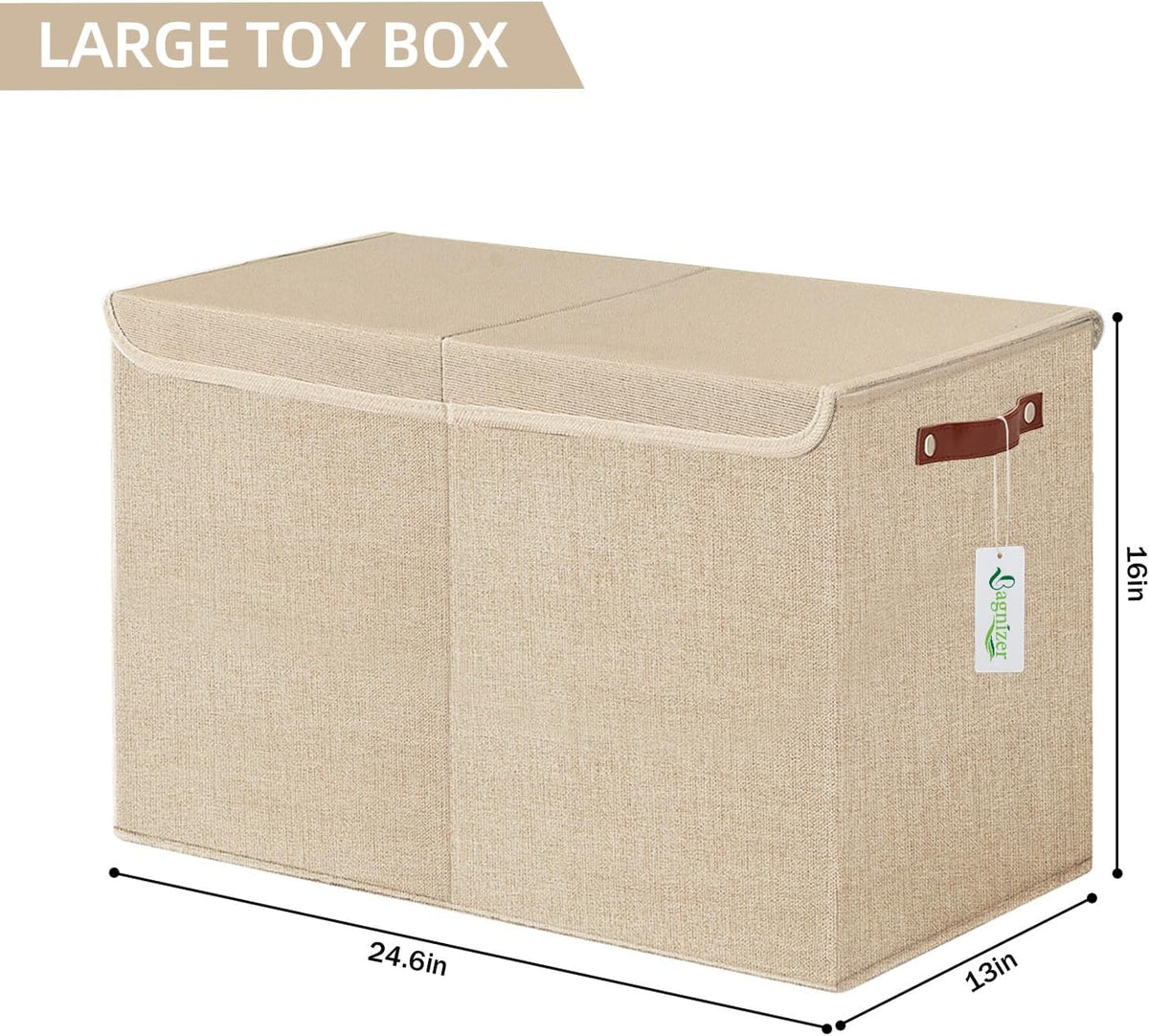 Large Toy Storage Box with Lids, Collapsible Sturdy Baby Storage Organizer Chest Bin Basket for Kids, Boys, Girls, Playroom, Nursery, Bedroom, Closet 25"x13"x16" (Beige and White)