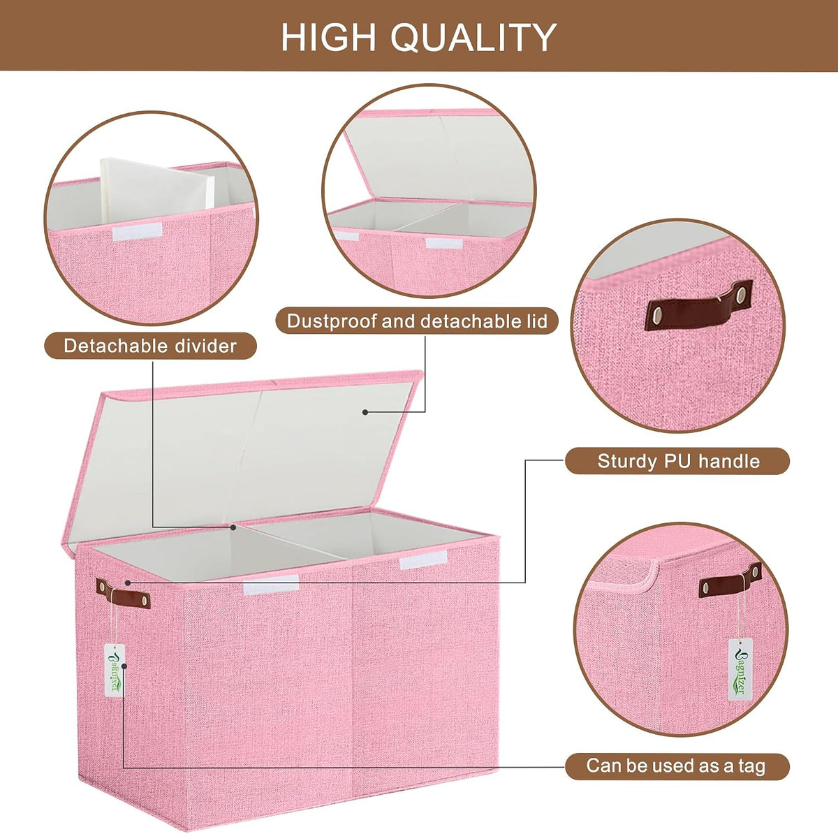 Large Toy Storage Box with Lids, Collapsible Sturdy Baby Storage Organizer Chest Bin Basket for Kids, Boys, Girls, Playroom, Nursery, Bedroom, Closet 25"x13"x16" (Beige and White)