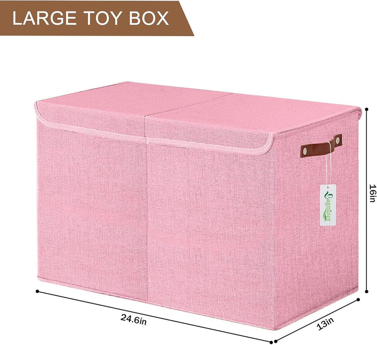 Large Toy Storage Box with Lids, Collapsible Sturdy Baby Storage Organizer Chest Bin Basket for Kids, Boys, Girls, Playroom, Nursery, Bedroom, Closet 25"x13"x16" (Beige and White)