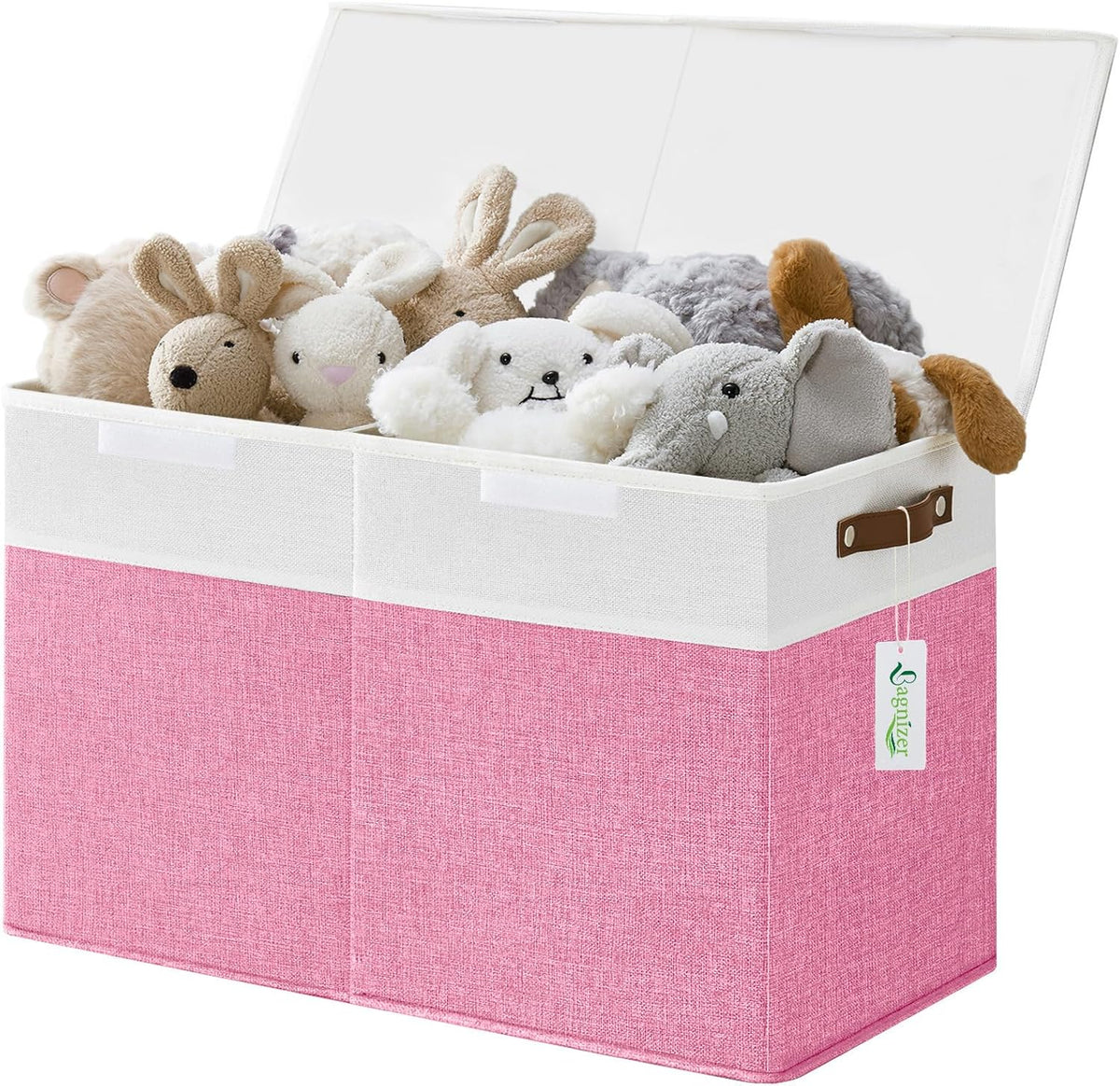 Large Toy Storage Box with Lids, Collapsible Sturdy Baby Storage Organizer Chest Bin Basket for Kids, Boys, Girls, Playroom, Nursery, Bedroom, Closet 25"x13"x16" (Beige and White)