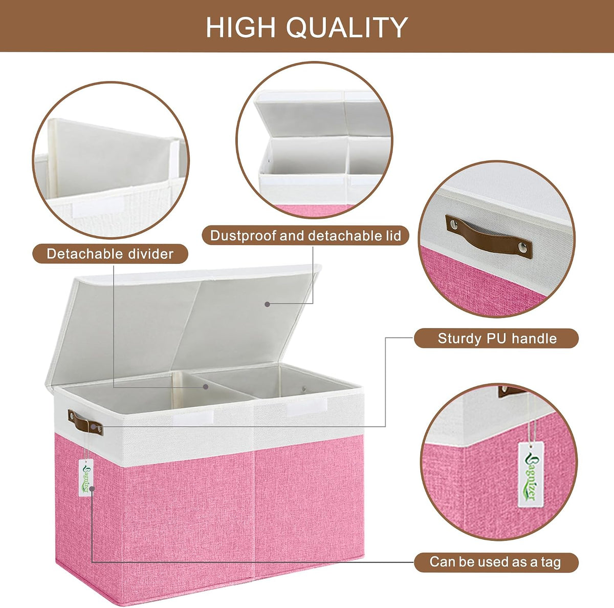 Large Toy Storage Box with Lids, Collapsible Sturdy Baby Storage Organizer Chest Bin Basket for Kids, Boys, Girls, Playroom, Nursery, Bedroom, Closet 25"x13"x16" (Beige and White)