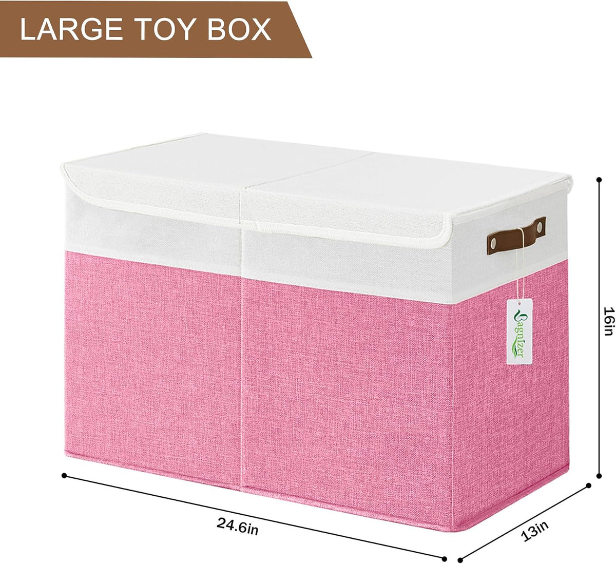 Large Toy Storage Box with Lids, Collapsible Sturdy Baby Storage Organizer Chest Bin Basket for Kids, Boys, Girls, Playroom, Nursery, Bedroom, Closet 25"x13"x16" (Beige and White)